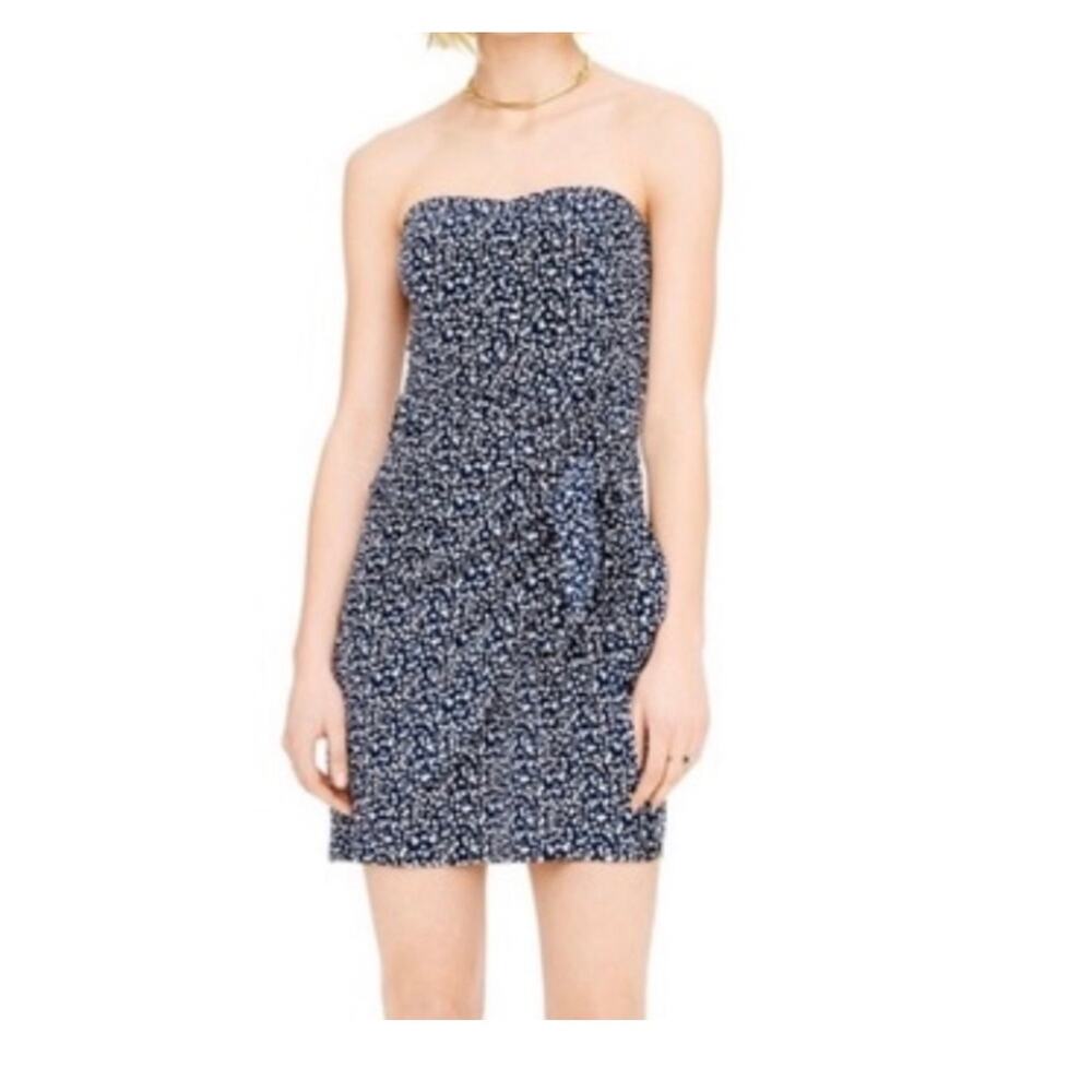 Club Monaco 100% Silk Navy Speckled Strapless Ruched Dress Size 0